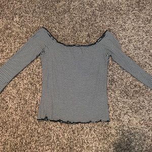 off the shoulder, black striped shirt